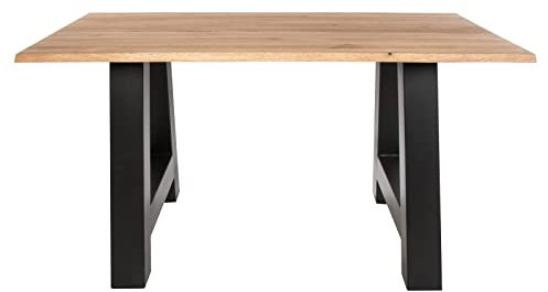 SAM Esstisch 200 x 100 cm Enrico, Eiche Rustik, massiv + geölt, Baumkantentisch mit schwarzem A-Gestell aus Metall, pflegeleichter Esszimmertisch, Tisch aus Eichenholz, 26mm Platte