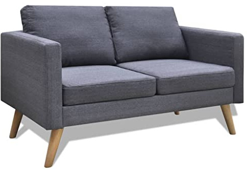 KOIECETA Sofa 2-Sitzer mit Rückenkissen Sitzkissen Zweisitzer Polstersofa Loungesofa Lounge Stoffsofa Sitzmöbel Wohnzimmer Stoff Holzrahmen Dunkelgrau