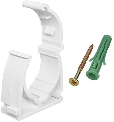 SKIR'CO (10 Stück) Rohrschellen, Kunststoffschellen für 32mm Rohre, Rohrschellen mit Schloss, Schlauchaufhänger, Rohrschellen weiß