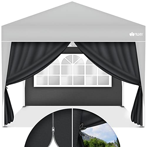 tillvex® 2X Seitenwand für Pavillon 3x3m | Faltpavillon Seitenteile wasserabweisend | Seitenfenster & Reißverschluss | Seitenwände für Gartenzelt Partyzelt