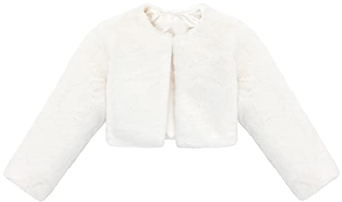 Lilax Girls Cozy Faux Fur Bolero Shrug Long Sleeve Crew Neck Dress Coat (2T, Cream)