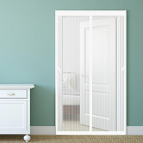 Magnet Insektenschutz 150 x 240 cm Magnet vorhang Ohne Bohren selbstklebend Fliegengitter Tür Für Balkontü Terrassentür Schiebetür Küchentür, Weiß