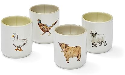 Cooksmart British Designed Pack of 4 Stackable Egg Cups | Ceramic Egg Cup for Breakfast | Egg Poacher Cups for All Types of Kitchen - Buttercup Farm