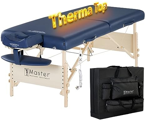 Master Massage 71cm Coronado Therma Top Portable Massage Table Heated with Warming Top and 7.6cm Foam Cushioning- Massage Couch Tattoo Bed, Lash Table- Royal Blue (71 x214cm)