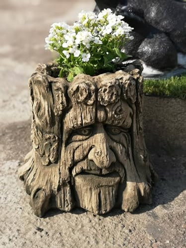 OLOMA Baum Mann Blumentopf Statue Stein Pflanzgefäß Skulptur Beton Blumentopf Figur Outdoor Pflanztopf Dekor Rasen Ornament Zement Garten Dekoration Einzigartige Hof Skulptur Handgemachte Figur