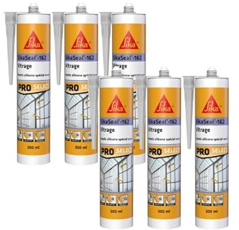 Lot de 6 mastics élastique silicone SIKA Sikaseal-162 Vitrage - Translucide - 300ml