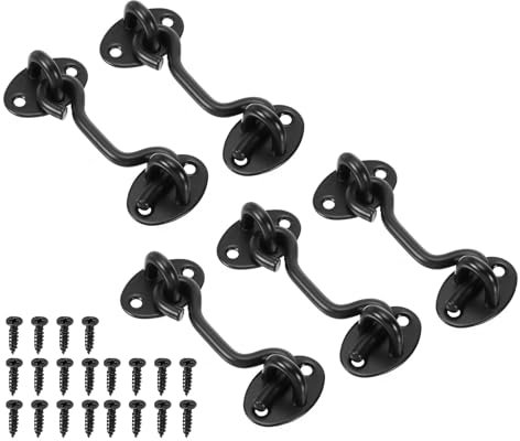 PATIKIL 3 pollici Gancio Occhio Chiusura, 5pz Inossidabile Acciaio Privacy Gancio e Occhio Chiusura Cancello Chiusura Blocco Per Finestra Scorrevole Porta Fienile Porta, Nero