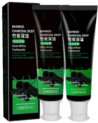 Bamboo Charcoal Whitening Toothpaste, Activated Charcoal Whitening Toothpaste, Removes Tooth Stains and Freshens Breath, Eliminates Bad Breath, Relieves Gum Swelling and Pain (2PC)