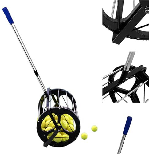 ASENVER Tennisball-Picker im Platten-Stil, automatischer Ball-Hopper-Korb, rollender Tennisball-Sammler für Training