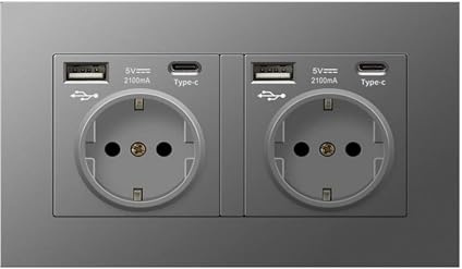 MAGIC SELECT Enchufe Doble de Pared 250V 16A Empotrado | 2 Tomas, 2 USB-A, 2 USB-C 5V 2100mA Carga Rápida, Europeo Interior