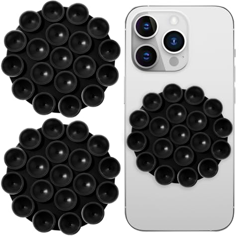 Amabro 2 Stück Silikon Saugnapf Handy,Selbstklebender Handy Saugnapf Doppelseitige,Kleber Rückseite Handyhalterung Spiegel Handyhalter Multifunktional Handyhülle Halterung für Videos Selfies (Black)