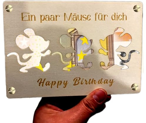 sundrerfect Geldgeschenke Geburtstag, Die Maus-Poster Mit Rahmen, Holzgeburtstagskarte In Kleiner Form, Kreative Geldgeschenkverpackung, Coole Geldkarte Geburtstag (Holzfarbe)