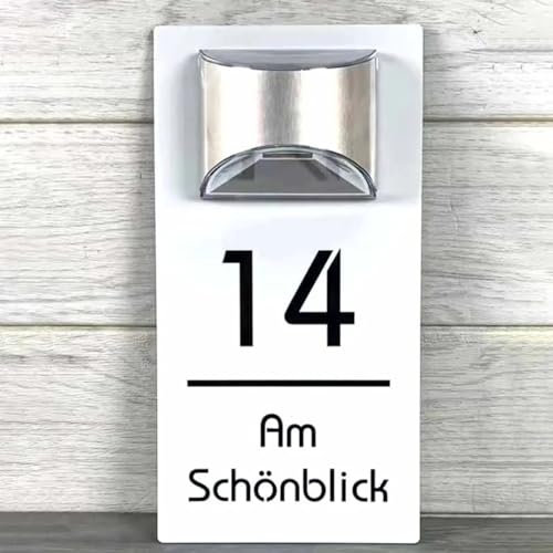 Letrero Solar Para Casa Con Luz Led - Número y Dirección Personalizado Moderno Para Exteriores - Placa De Nombre (15*29cm, Blanco Negro)