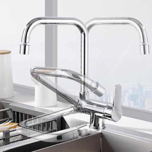 Küchenarmatur Vorfenster Wasserhahn Küche Klappbar Vorfenster 360° Drehbar Messing Küchenarmatur mit 2 Modi Wasserhahn-Chrom