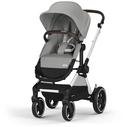CYBEX Gold Kinderwagen EOS Lux 2-in-1, ab 0-4 Jahre, Stone Grey | Ab Geburt bis 22 kg (ca. 4 Jahre), Reisesystem, Kompatibel mit CYBEX Babyschalen, All-Terrain-Räder, Verstellbare Rückenlehne