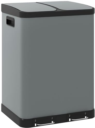 HOMCOM Poubelle 2 x 30L Poubelle à pédale Poubelle cosmétique avec couvercle et pédale, poubelle avec seau intérieur, pour salon, bureau, métal, 48,8 x 39,5 x 67 cm