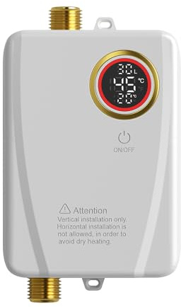 Durchlauferhitzer 3KW 220 V Elektrischer Mini-Durchlauferhitzer ohne Tank an der Wand mit LED-Display,Warmwasserbereiter bis 55 °C,Warmwasser Tankless,Mini Warmwasserbereiter (Weiß)