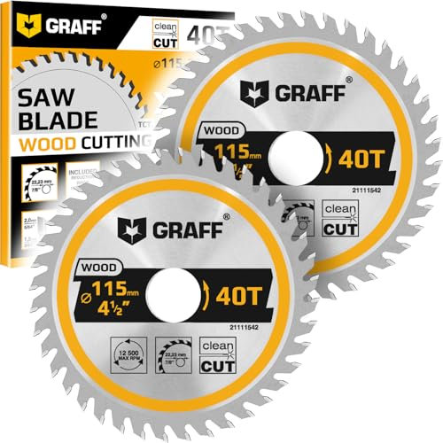 4-1/2 Inch Angle Grinder Circular Saw Blade Set for Wood, Plywood, Laminate, Drywall, Plastic – 40-Teeth Wood Cutting Disc from GRAFF