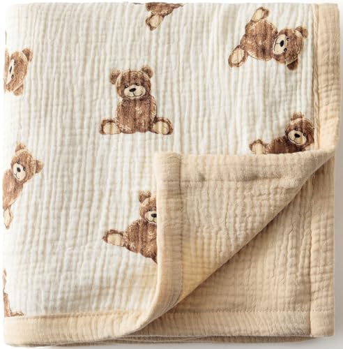 Little Jump 2 Layers Muslin Cotton Baby Blankets - Teddy Bear Toddler Quilt Crib Blanket - 47x 47Gender Neutral Crib Blanket for Baby Boys and Girls (Teddy Bears)