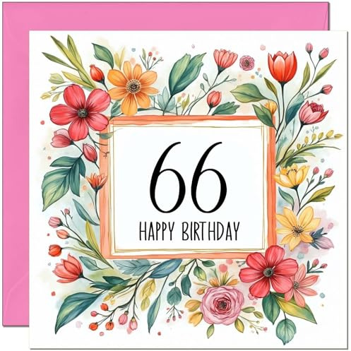 Geburtstagskarte zum 66. Geburtstag für Frauen – jedes Alter – florale Geburtstagskarte für 66 Jahre alte Frau, Mutter, Tante, Damen, Oma, Freundin, Schwester, Oma, sechzig und sechzig Kindermädchen