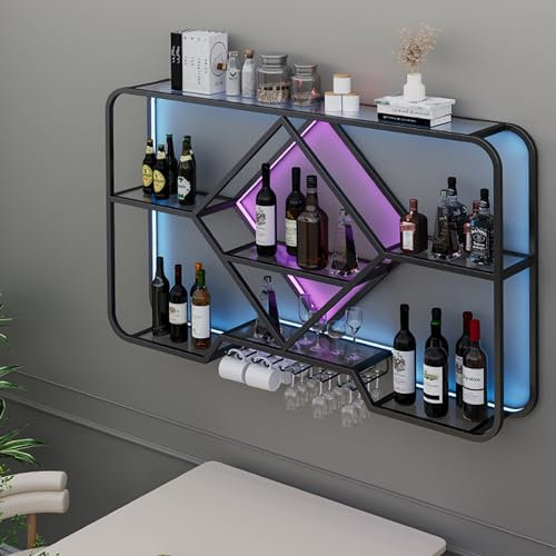 Wandmontierter Weinschrank mit Glashalter, Likörschrank zum Präsentieren von Likörflaschen, Hängeregale für Weingläser, Barmöbel
