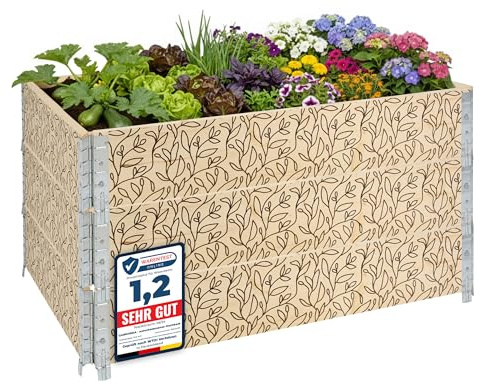 Garronda träpallkrage med tryck – högbädd i trä för växter, blommor, örter, frukt och grönsaker, förvaringslåda med dekorativt motiv GD-0075 (Blad, 3-pack)