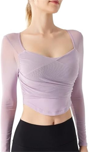 AOEGBY Fitness Langarm Tops Unterwäsche-Yoga-Anzug for Damen, langärmelig, Pilates-Mesh-Sport, schnell trocknend, atmungsaktiv und schlankmachender Fitness-Anzug(Purple,M)