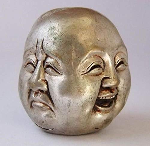 Statue Sculpture Figurines d'extérieur for Jardin Patio Pelouse Décorations de Cour Ornements Statues Statue Vieux Blanc Argent 5Cm Chanceux Quatre Visages Bouddha Statues Tête Sculptée Tibétain Argen
