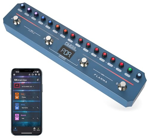 FLAMMA FG200 Intelligent Multi-Effects Processor with 52 AMP Models 5 BOOST Models 16 CAB Simulations 7 Effects Modules 9 IR Slots 40 Presets 40 Rhythm Styles Support APP OTG