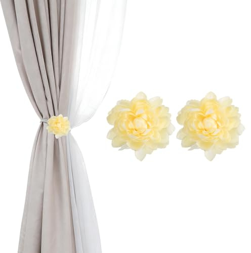 PATIKIL Fiori di Loto Ferma Tendaggi, 2 Pezzi Ferma Tendaggi Floreali Artificiali, Clip Moderne per Tendaggi, Fermagli Decorativi per Tende per Casa, Camera, Ufficio, Giallo