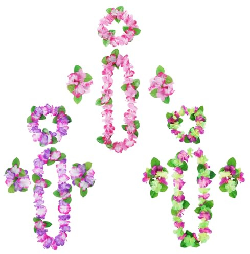 Aomig hawaiianske kransar Hawaiian Leis-uppsättning, hawaiianska tropiska strandkläder, festdekorationer, blomstermynsor, Hawaii-huvudbonad och armband för vuxna, barn för fest, sommar, strandsemester