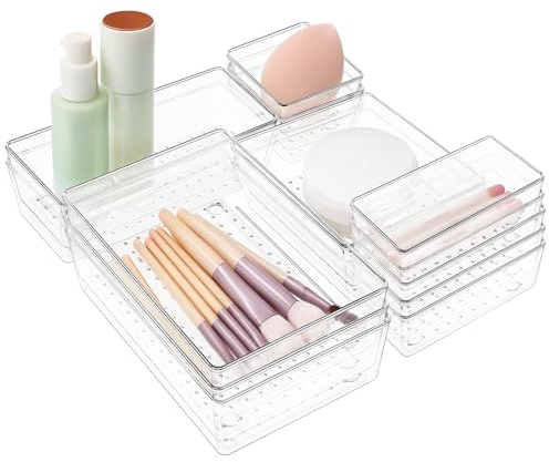 adorbox 15Pcs Stücke Schubladen Organizer mit 5 Größen Klar Kunststoff Organizer Schubladentrenner Desktop-Tabletts Schubladen Ordnungssystem für Kosmetik Schminktisch Schreibtisch Büro Bad Küche