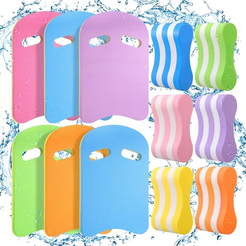 Soulchen 12 Pcs Swimming Kickboard Pull Buoy Set, EVA Foam Swim Training Kick Board Pull Buoy Leg Float Swimming Training Equipment Accessories for Kids Adults Beginner Pool Exercise Aid Equipment