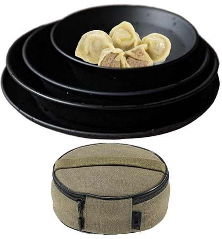 Servizio da tavolo da campeggio - Stoviglie leggere piatti in acciaio inox | Posate resistenti al calore con borsa portaoggetti in tela riutilizzabile per picnic escursionismo e pranzo all'aperto