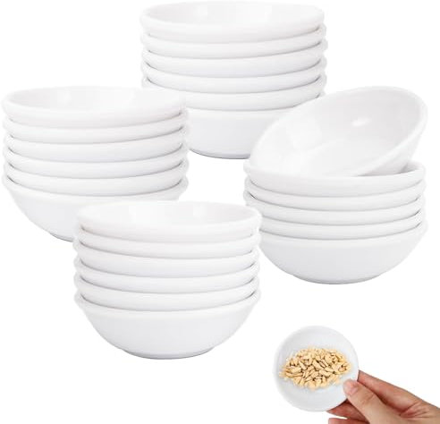 PET Cuencos Redondos para Salsa, 24 Piezas Cuencos Aperitivos, 8,8 x 2,2cm Mini Platos para Salsas, Reutilizable Platos para Especias, Redondos Plato de Vinagre, para Guarniciones, Especias, Blanco