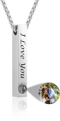 Jovivi Personalisierte Halskette Bild Projektion Kette im Stein mit Foto Wunschtext 100 Sprachen Ich Liebe Dich Projektion Anhänger Schmuck Personalisierte Geschenke für Männer Damen Frauen