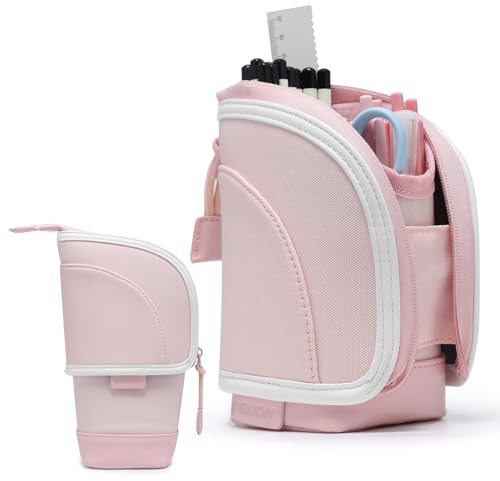 GAOCHY 2-in-1-Federmäppchen zum Stehen, Teleskop-Stiftehalter, Schreibwarentasche, Organizer-Box, große Aufbewahrungstasche für Schüler Studenten Büro Frauen Teenager Mädchen Jungen (Rosa)