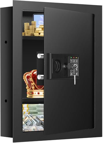 56 cm hoher Wandtresor zwischen den Nieten, 40,6 cm Mitte, Zahlenschloss in der Wand mit 2 abnehmbaren Regalen, versteckter Safe für Geld, Schmuck, Dokumente, Reisepass