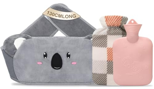 Bolsa de Agua Caliente 3 en 1, Botellas de agua caliente con Felpa Funda, Hot Water Bottle Prueba de Fugas y Duradera, para Cuello y Hombro, Espalda, Piernas, Cintura Cálida (Koala - Rosa)