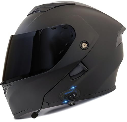 Casques de Moto modulaires Bluetooth, rabattables à l'avant, Casques modulaires rabattables avec Casque Bluetooth, Casque intégral homologué ECE, Casque de Scooter, Double visière antibuée for Hommes