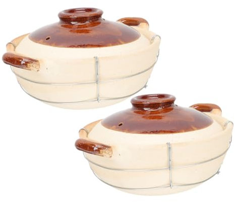 CIYODO 2piezas Cazuela De Barro Individual Con Mango Resistente Al Calor Para Cocinar Arroz Olla De Arcilla Japonesa Para Guisos y Sopas Casa