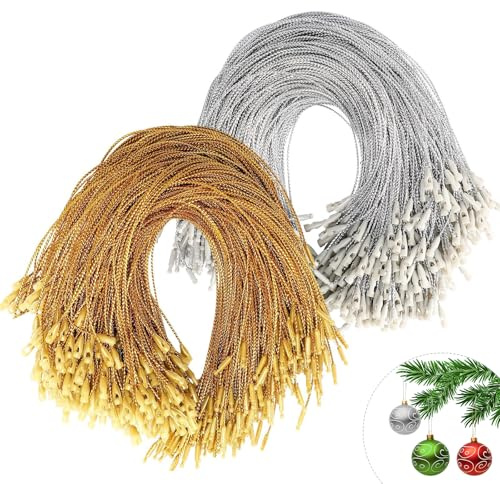 Cordino per Ornamenti Natalizi, 200 PCS Cordino Natalizio, Gancio per Palline di Natale, Ciondolo in Corda per Appendini Ornamento di Natale, Ganci per Decorazioni Albero di Natales