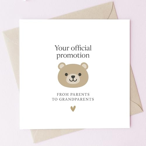 TEEMI-Grandparent Pregnancy Announcement Card – “Your Official Promotion from Parents to Grandparents” – Cute Baby Reveal Greeting Card for Mom and Dad, First Grandchild Gift, 5.7x5.7 Card with Envelope, Premium 300gsm Paper