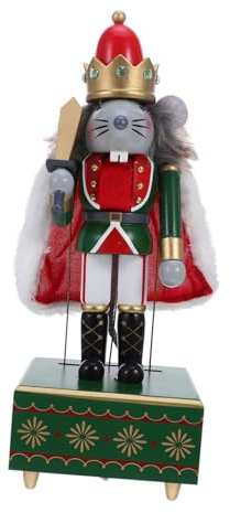 Ciieeo Caja de Música Cascanueces de Madera con Figura de Rey Ratón Muñeco Musical de para Decoración Navideña Hogar y Oficina Regalo Artesanal para Fiestas