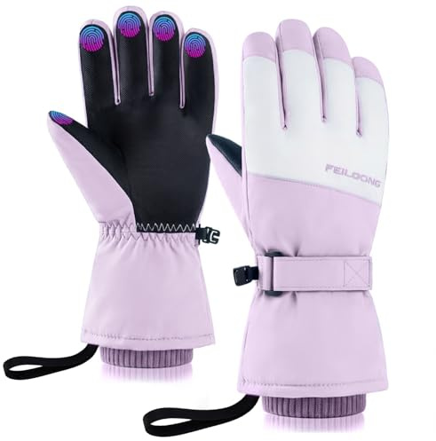 FEILOONG Winter Ski Gloves Women, Snow Gloves Waterproof Windproof Thermal Warm Touchscreen Gifts for Snowboarding Skiing Lover, Purple