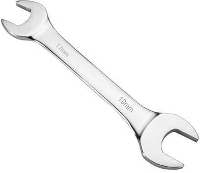 Mandouer Double Open End Wrench, 17mm x 19mm Metric Spanner, Chrome Vanadium Steel Spanner for Automotive Maintenance, Bike Repair and General DIY (1-Piece)