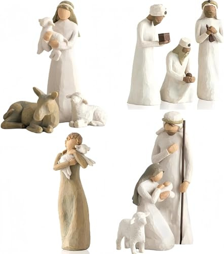 Generisch Ensemble de 10 figurines de crèche en résine, crèche de Noël en résine, décoration de crèche de Noël, scène de crèche classique avec la Sainte Famille, figurines de crèche détaillées