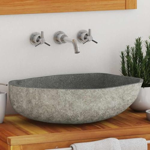 Generico Lavandino in Pietra di Fiume Ovale (45-53) x(34-41) cm,Grigio Talpa,27.9kg,242668