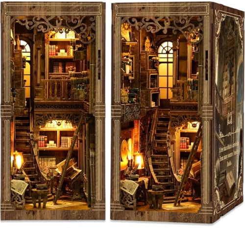 Book Nook Kit, DIY Miniature House Kit for Bookshelf Decor, 3D Wooden Puzzles Decorative Bookends for Adults, Teens and Beginners, Craft Kits Tiny House Book Lovers Gifts for Family Friends Birthday