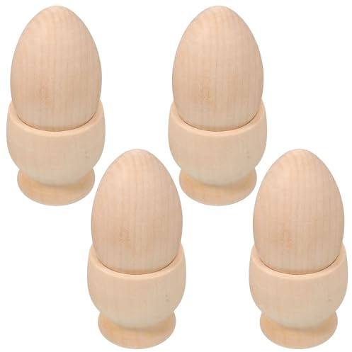 PRETYZOOM 4 Set di Ornamenti per Vassoi di Uova in Legno Uova di Legno per Artigianato Portauovo Decorativo per Artigianato per Decorare